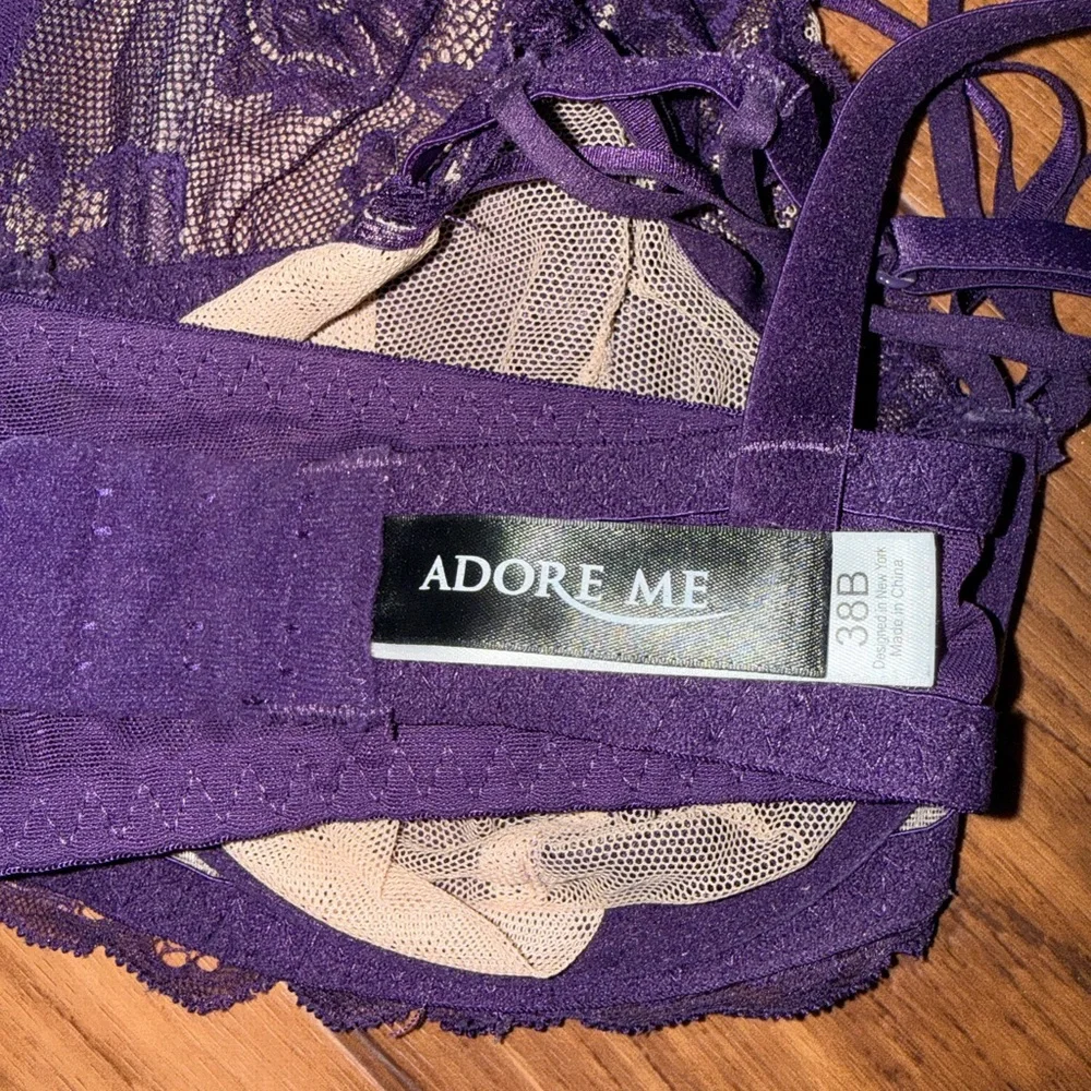 Pristine Adore Me Vianna Unlined Plunge Lace Bra Plum Purple 38B - Picture 7 of 8
